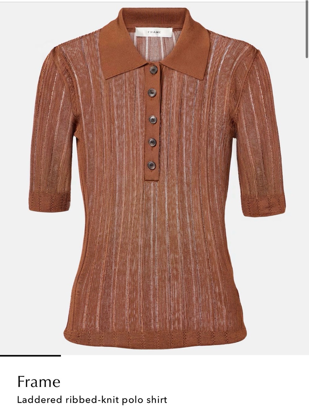 Frame Denim Rust Brown Laddered Ribbed Polo Sweater